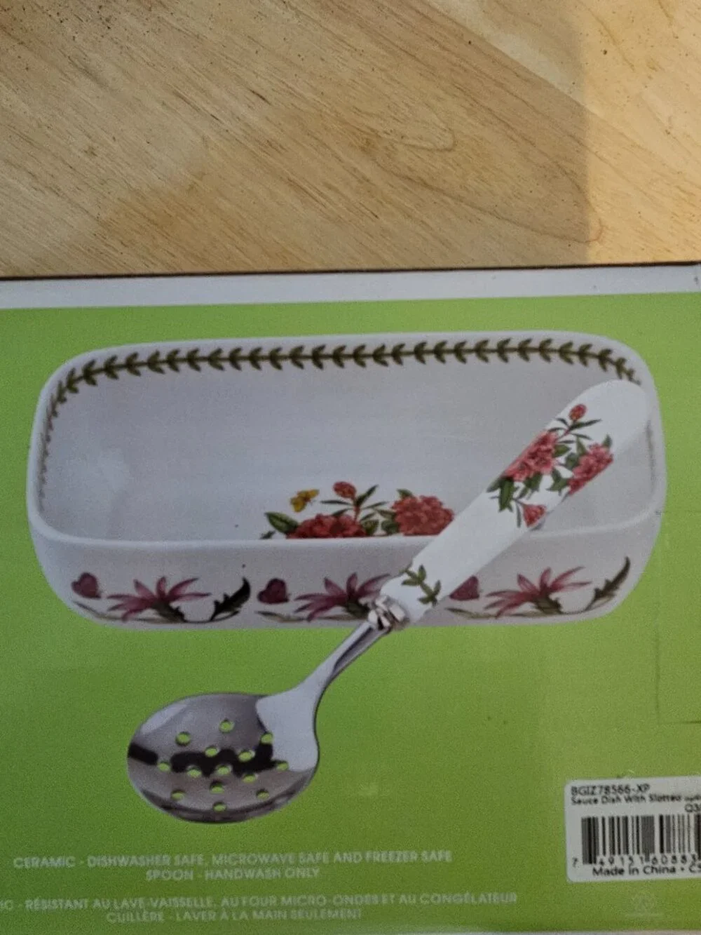 Portmeirion Botanic Garden Cranberry Dish with Spoon 8 inch by 4 inch